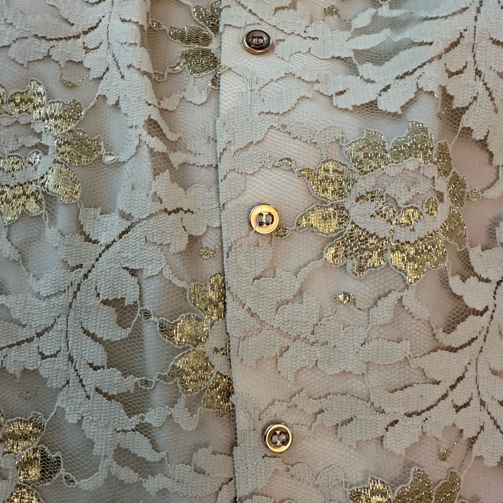 Gibbs-Louis 60s Vintage Gold Floral Lace Two-Piece Holiday Set - Picture 7 of 14